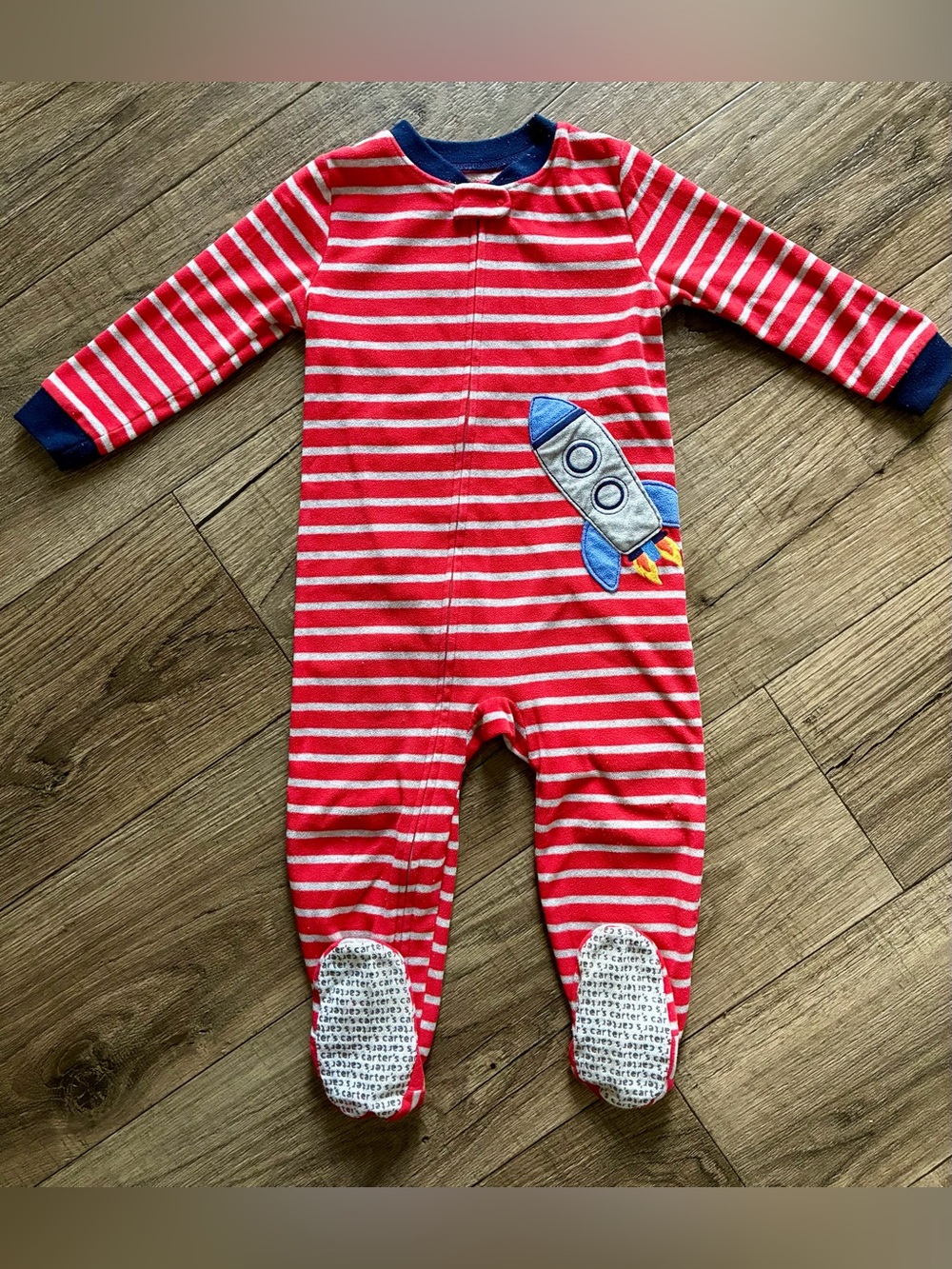 Carter's Red & White Striped Rocket Footed One-Piece